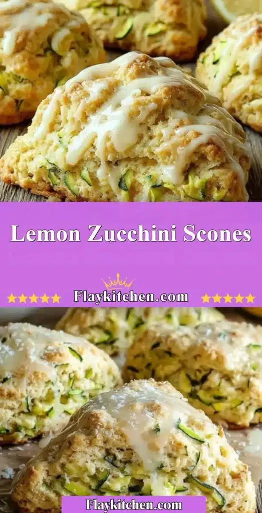 Freshly baked Lemon Zucchini Scones on a wooden table