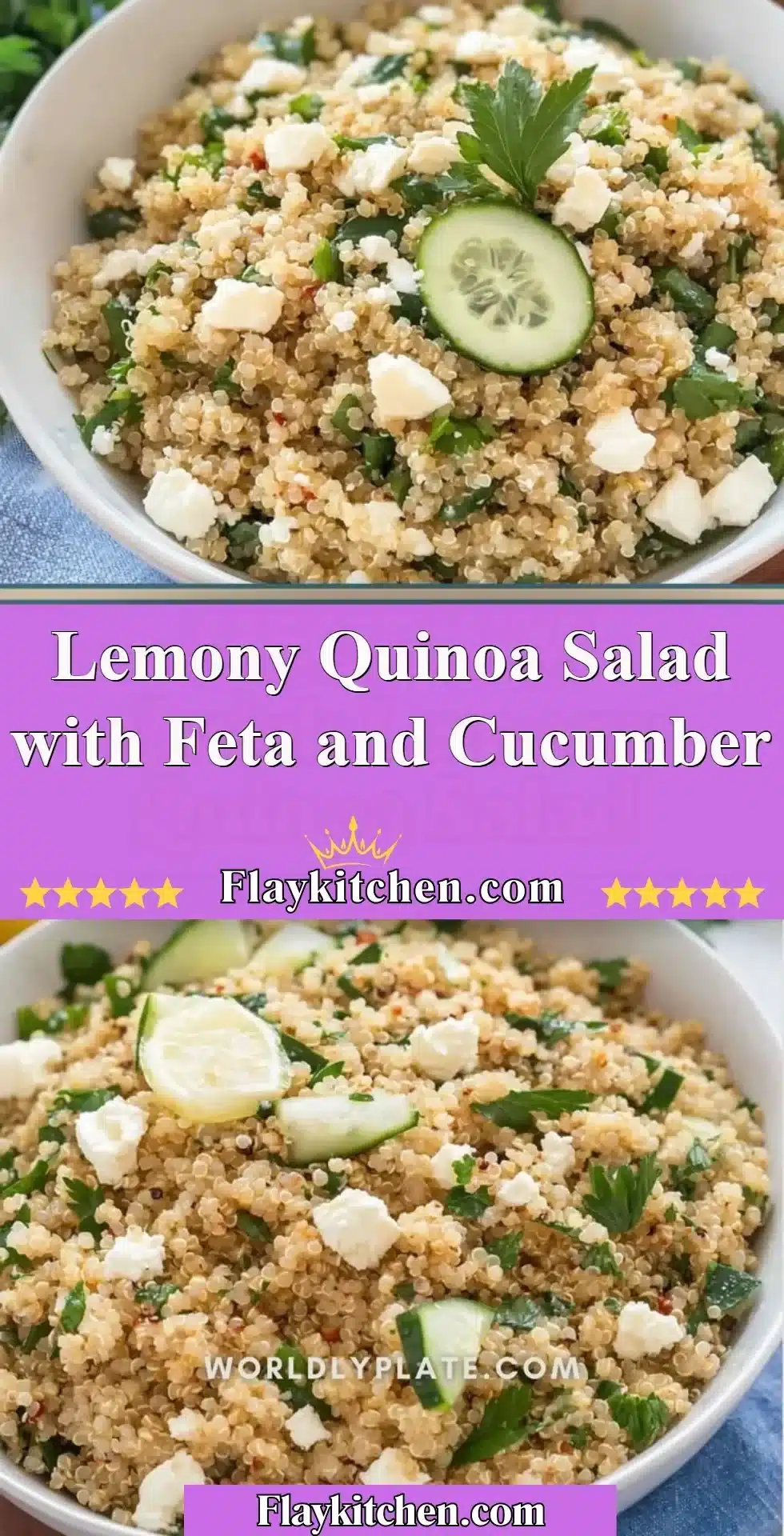 Lemony Quinoa Salad with Feta and Cucumber 2 Lemony Quinoa Salad with Feta and Cucumber on a plate