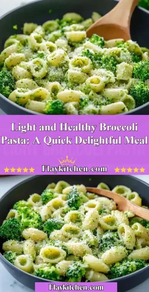 Delicious bowl of light and healthy broccoli pasta with fresh ingredients