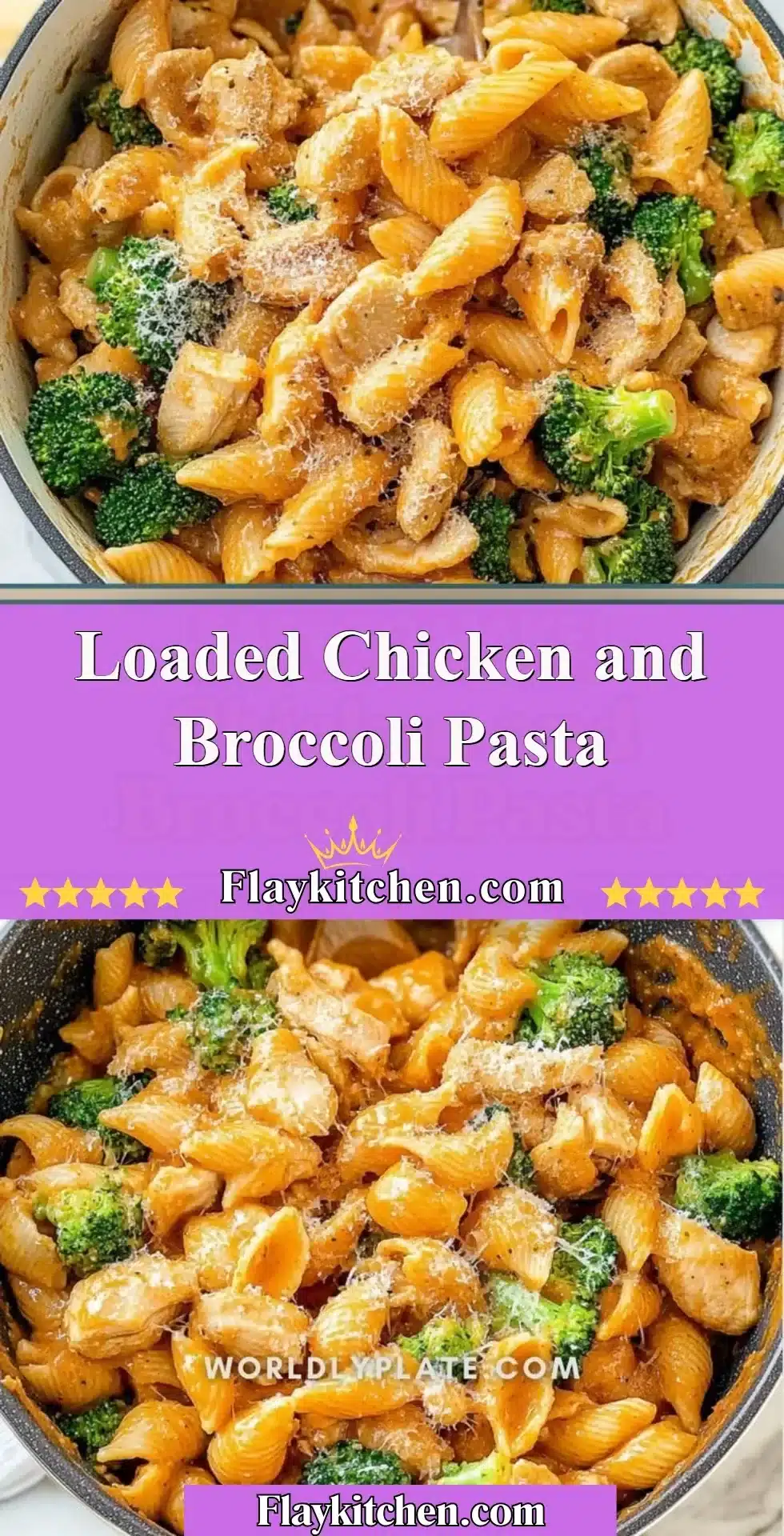 Loaded Chicken and Broccoli Pasta dish garnished with herbs and cheese