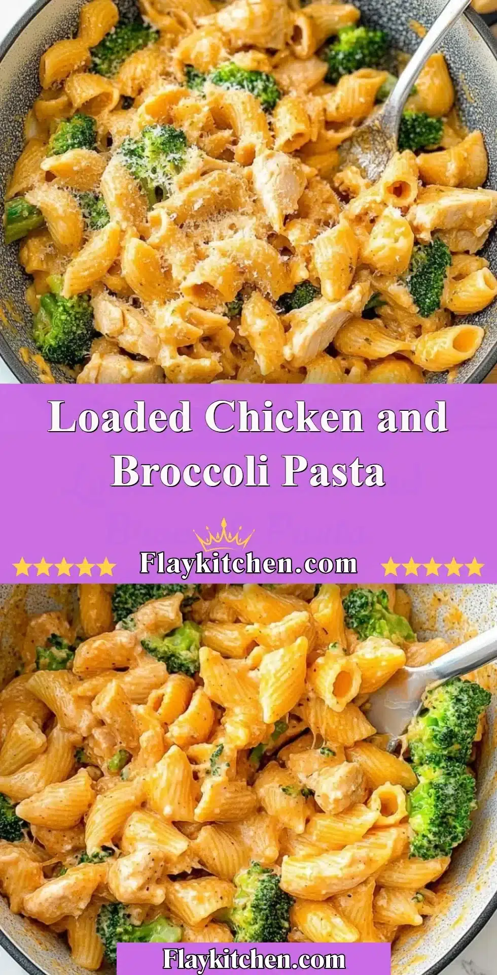 Delicious loaded chicken and broccoli pasta dish served in a bowl