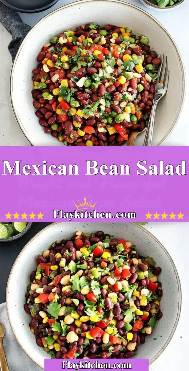 Vibrant Mexican bean salad with colorful beans, veggies, and dressing