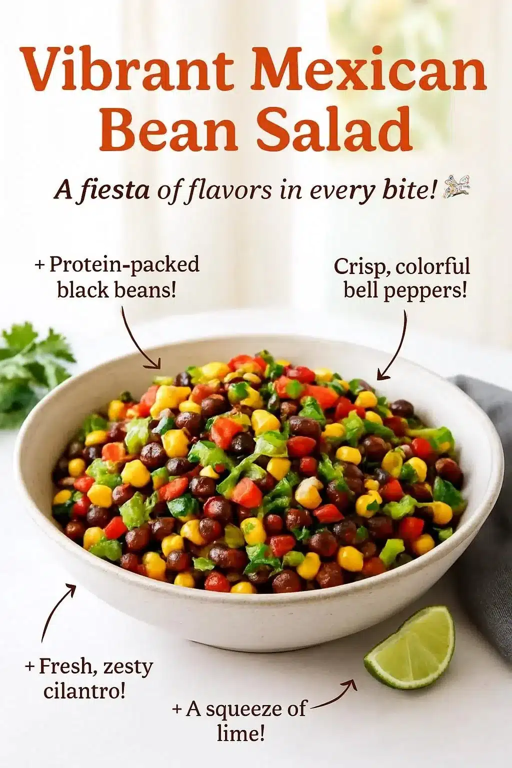 Vibrant Mexican Bean Salad with beans, corn, and fresh vegetables