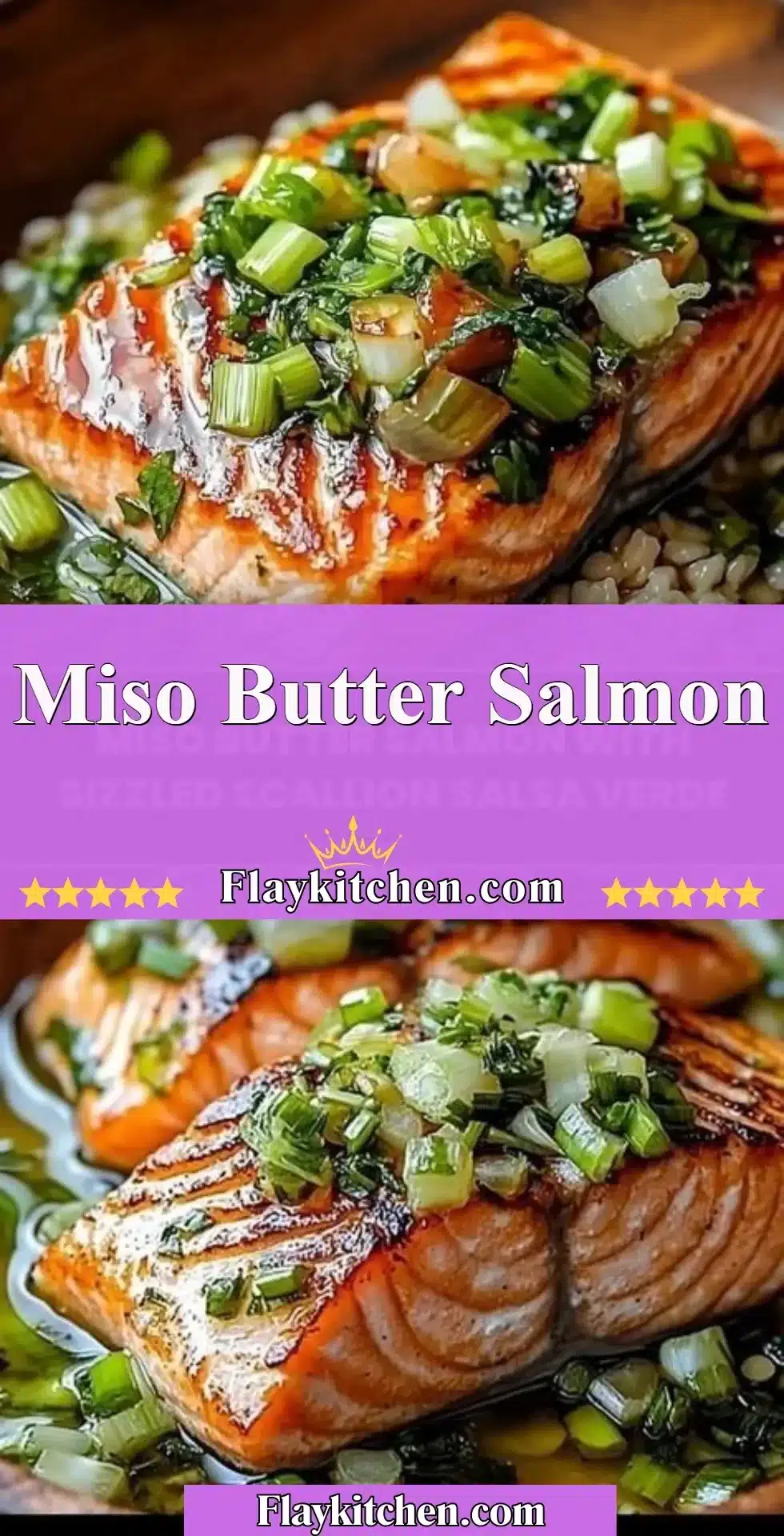 Plate of Miso Butter Salmon garnished with herbs