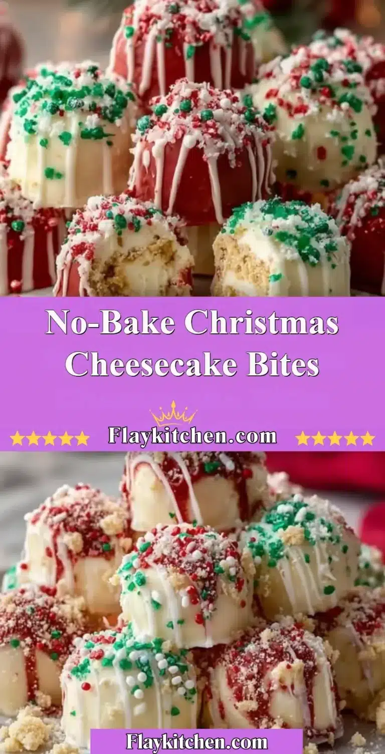 No-Bake Christmas Cheesecake Bites with festive toppings for a holiday dessert