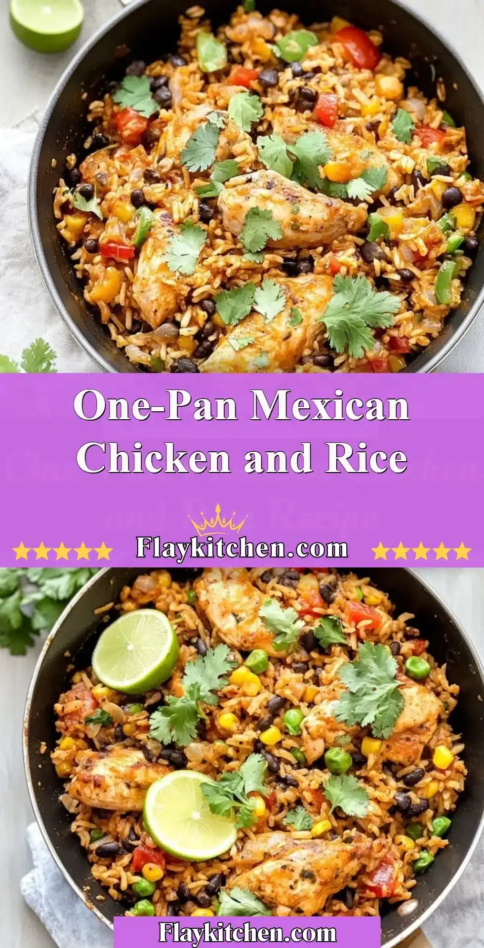 Delicious one-pan Mexican chicken and rice dish served with colorful vegetables