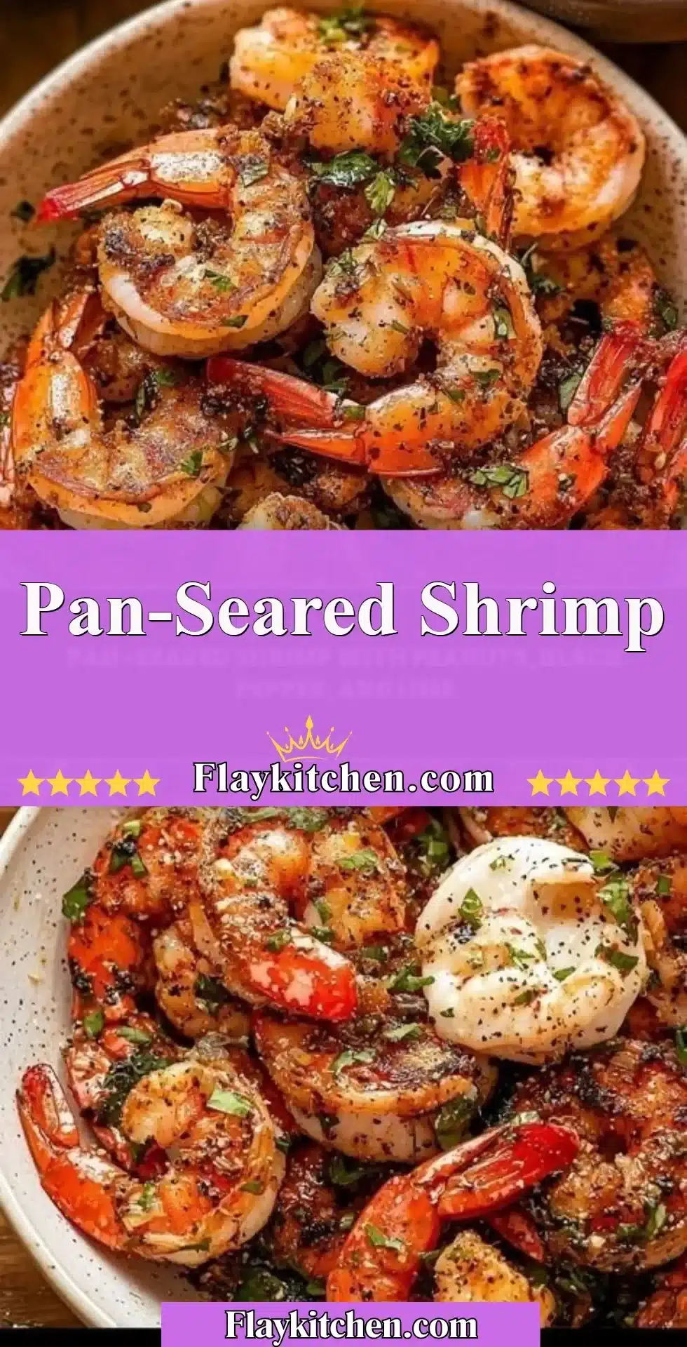 Delicious pan-seared shrimp served with garnish on a plate