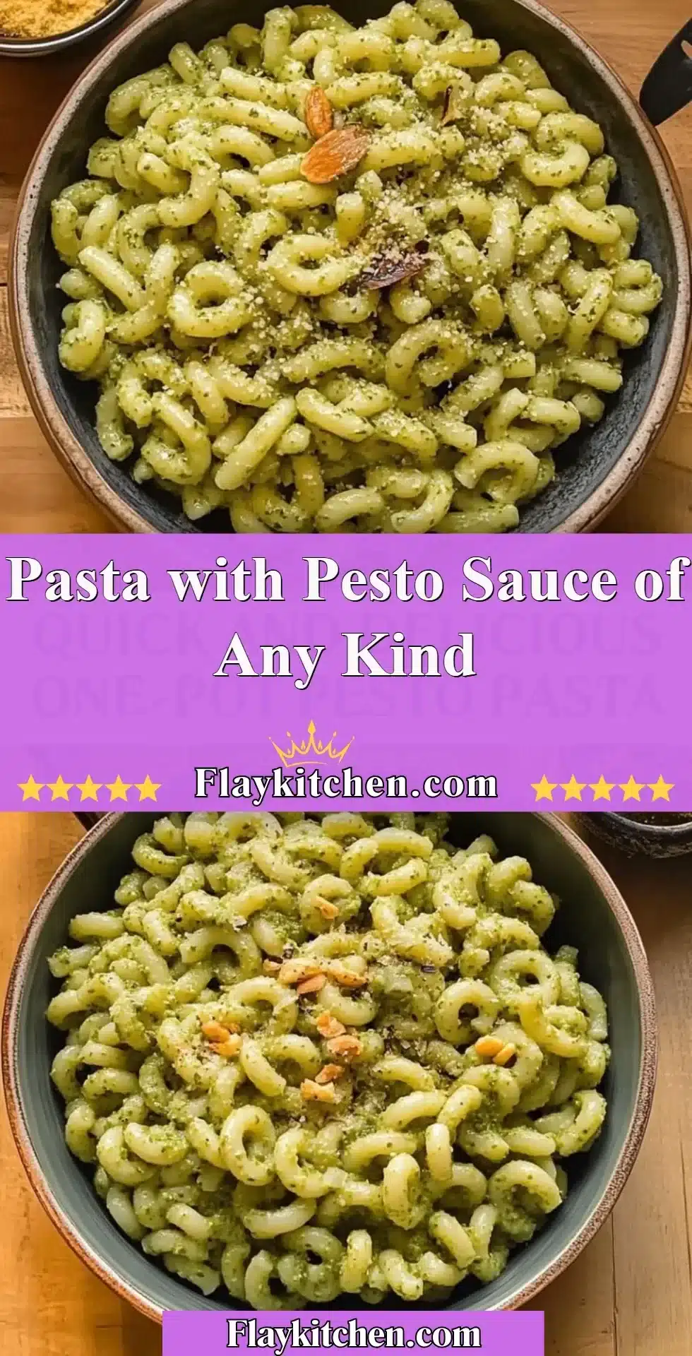 Plate of pasta with vibrant pesto sauce, showcasing its rich color and texture.