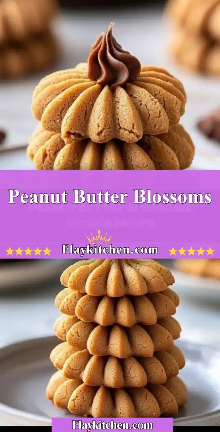 Freshly baked Peanut Butter Blossoms cookies with chocolate kisses on top