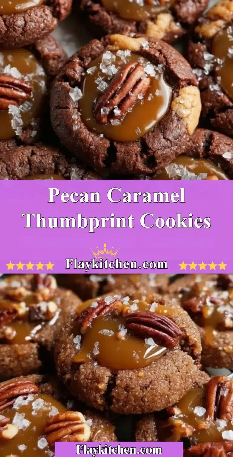 Pecan Caramel Thumbprint Cookies with drizzled caramel on top