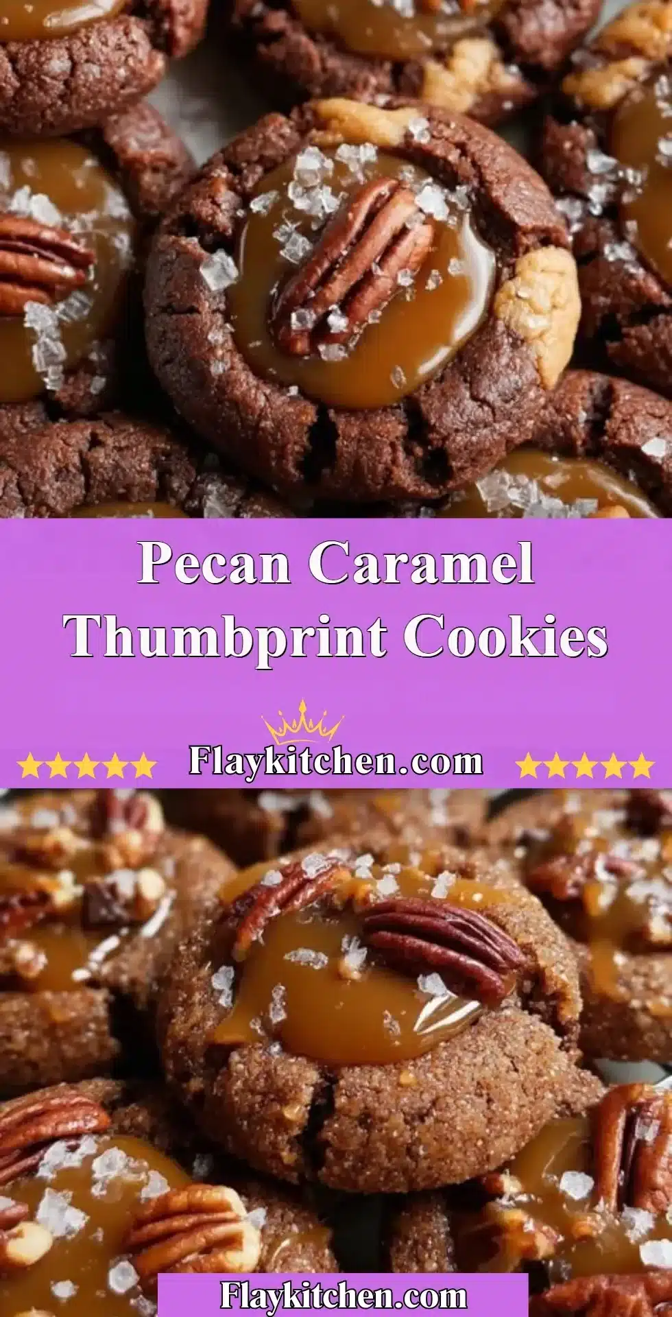 Pecan Caramel Thumbprint Cookies with drizzled caramel on top