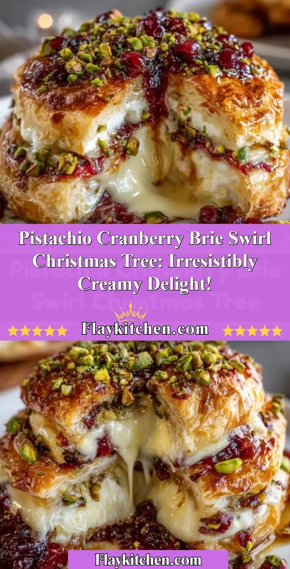 Pistachio cranberry brie swirl Christmas tree appetizer for holiday events