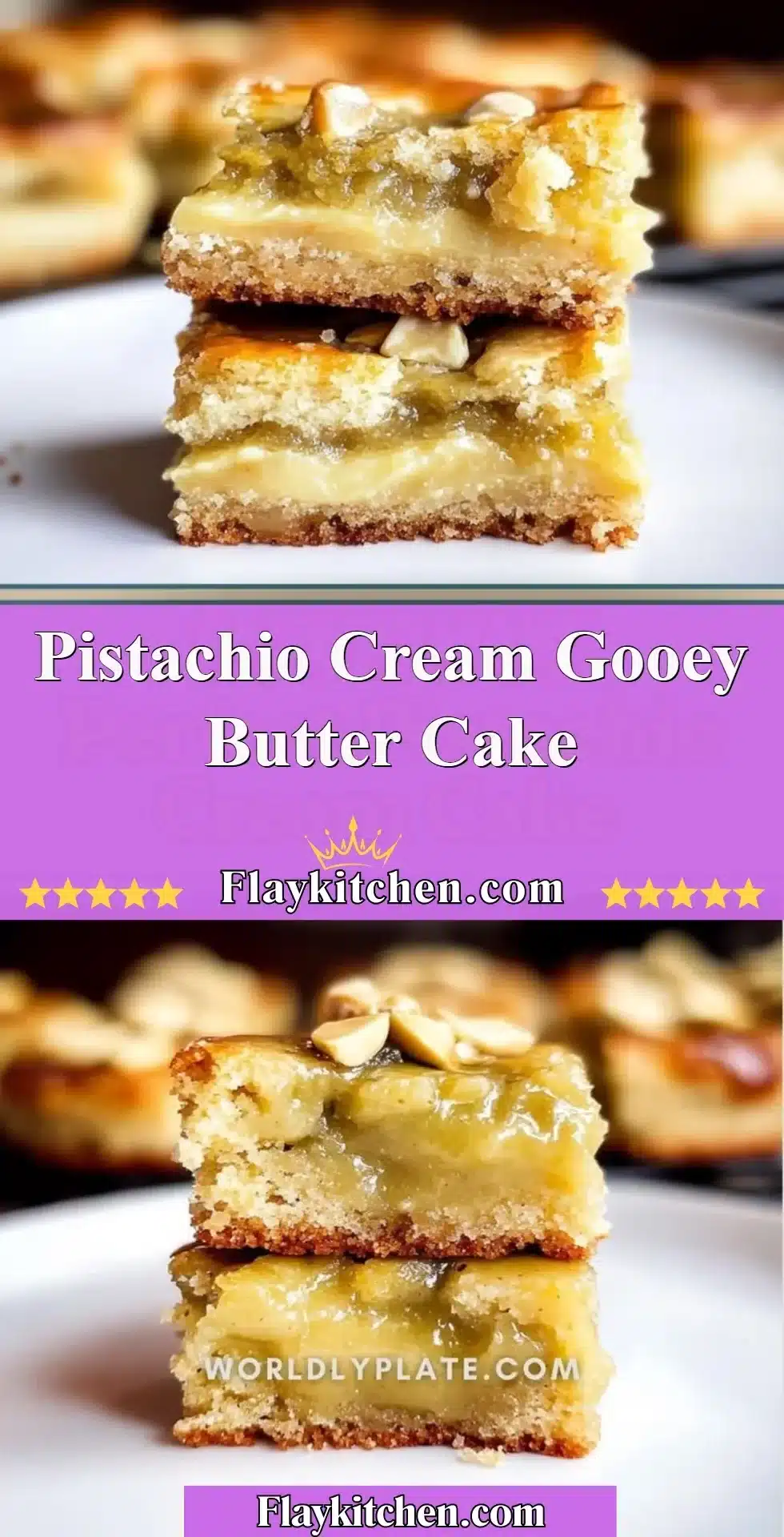 Delicious Pistachio Cream Gooey Butter Cake served on a plate