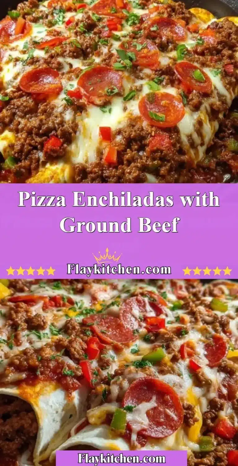 Delicious Pizza Enchiladas with Ground Beef topped with cheese and salsa