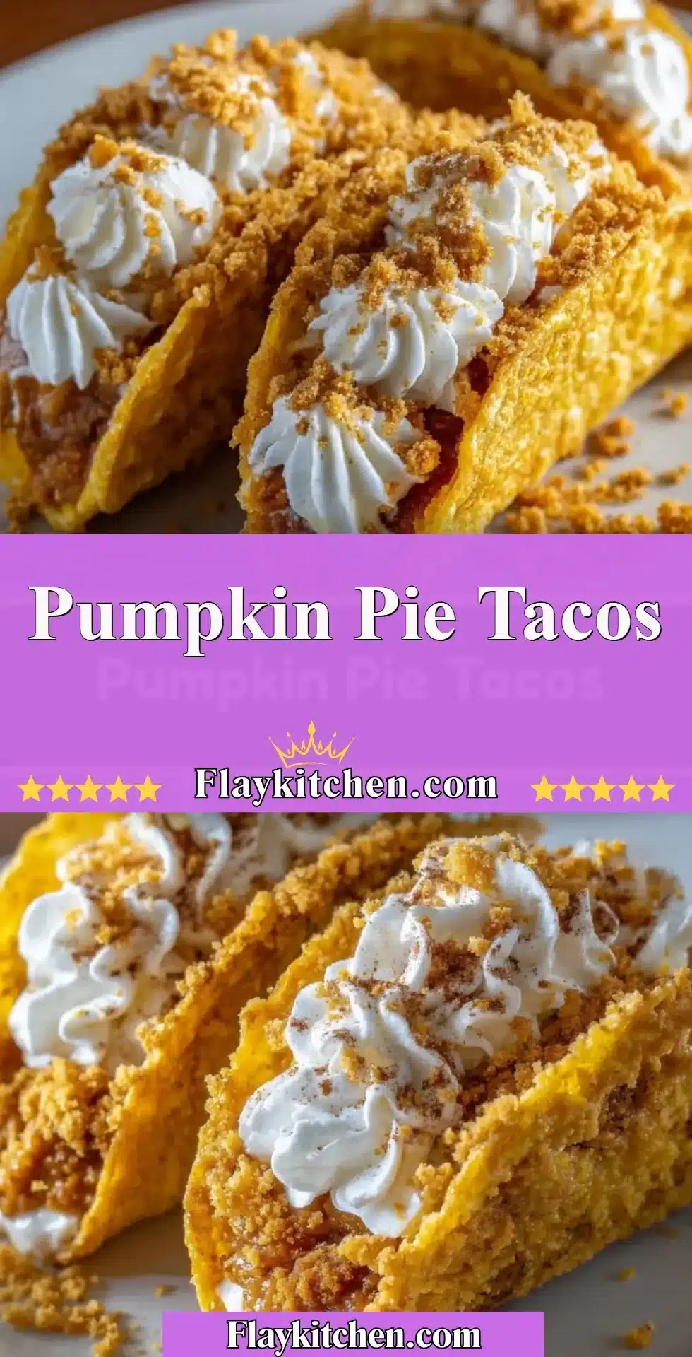 Delicious pumpkin pie tacos served with whipped cream and cinnamon