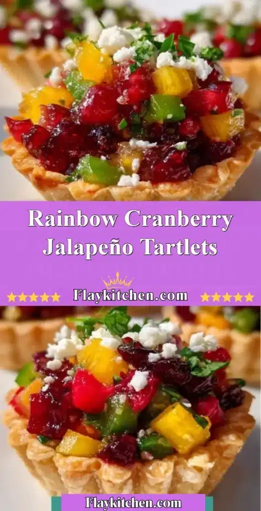 Rainbow Cranberry Jalapeño Tartlets on a serving platter with festive decorations