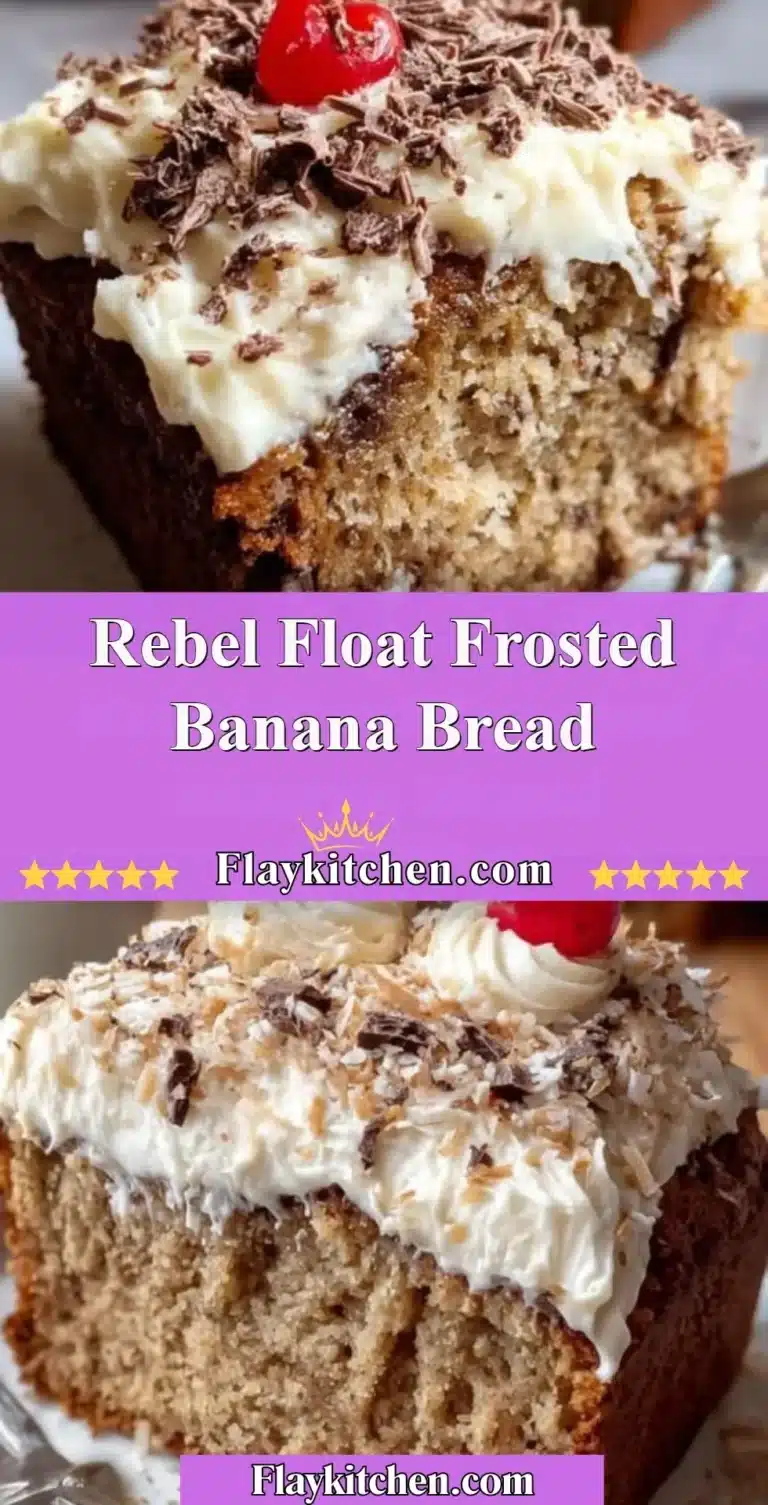Delicious Rebel Float Frosted Banana Bread topped with creamy frosting.