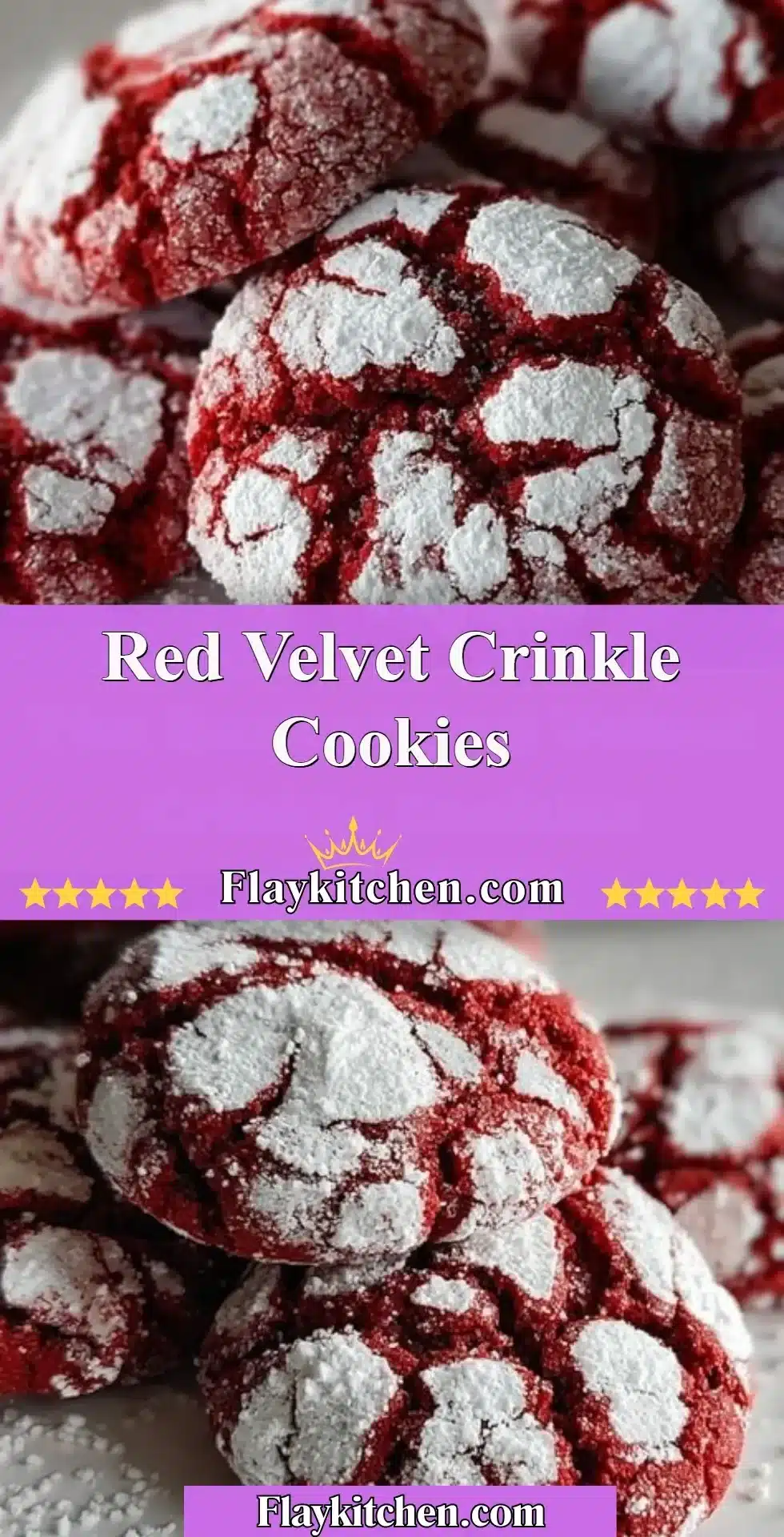 Red Velvet Crinkle Cookies 2 Freshly baked Red Velvet Crinkle Cookies on a plate, showcasing their vibrant color and texture.