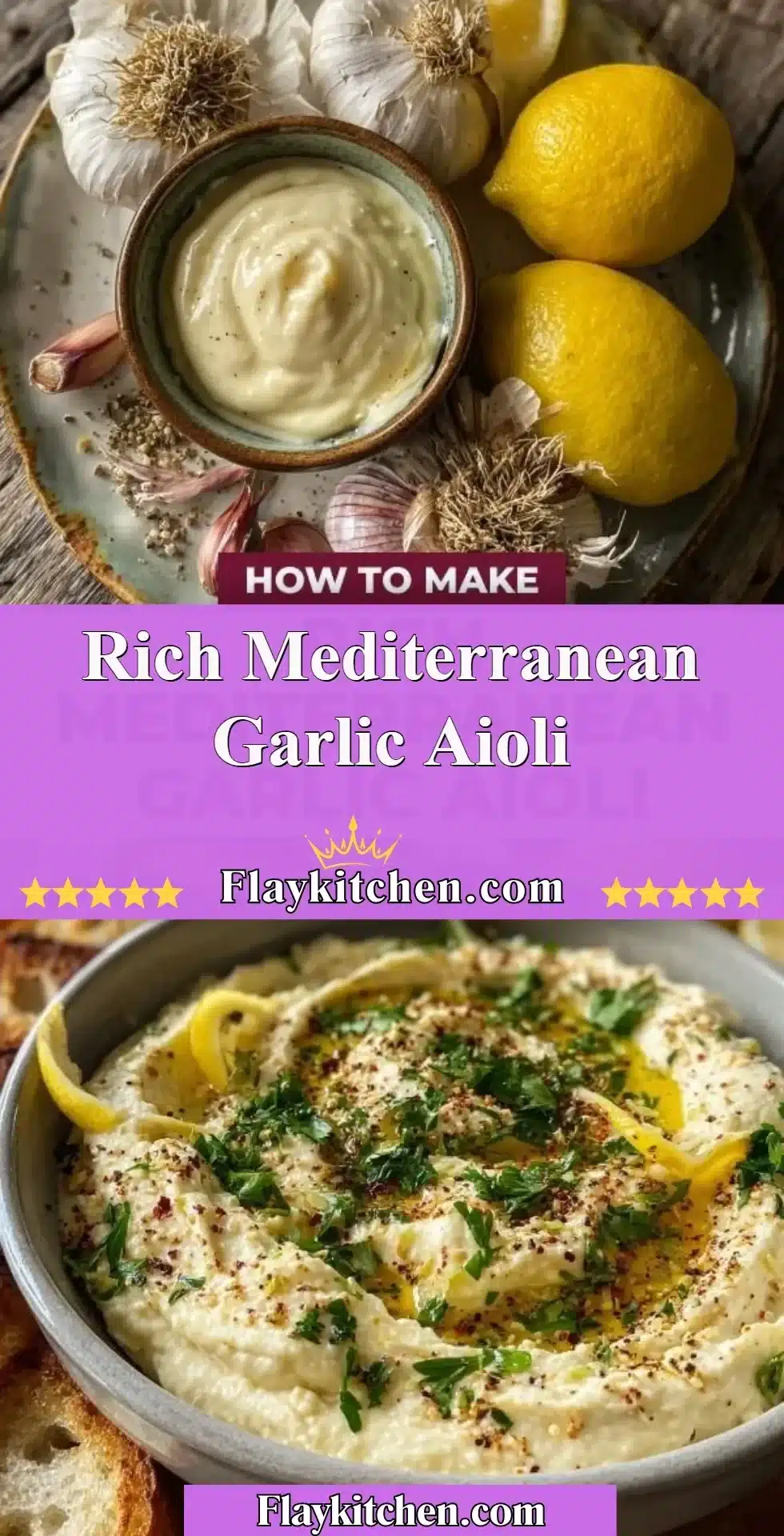 Rich Mediterranean Garlic Aioli 2 Delicious rich Mediterranean garlic aioli in a small bowl with fresh herbs