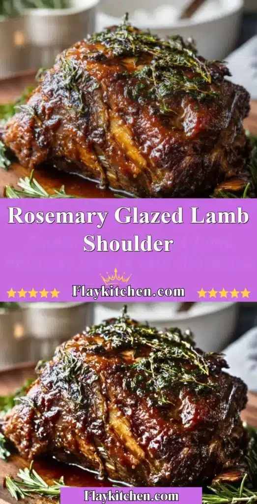 Rosemary glazed lamb shoulder dish garnished with fresh herbs