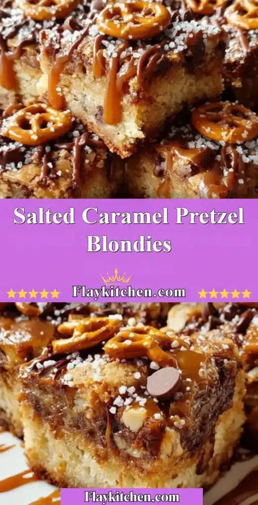 Delicious salted caramel pretzel blondies with a sweet and salty topping
