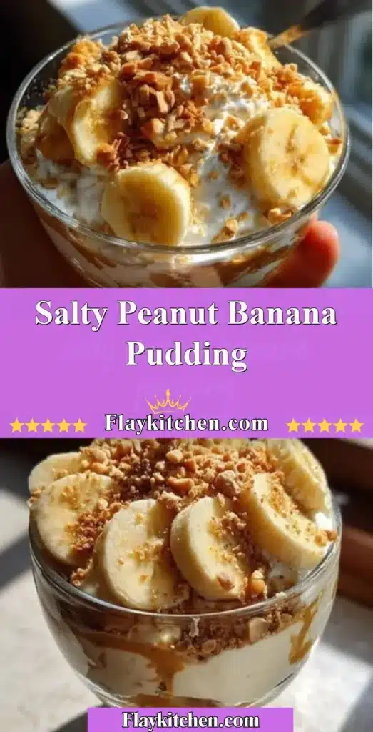 Salty Peanut Banana Pudding served in a bowl with banana slices on top