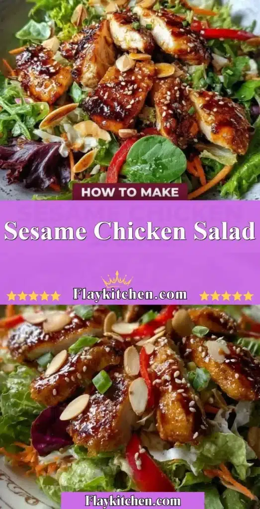 Delicious Sesame Chicken Salad with fresh vegetables and sesame seeds