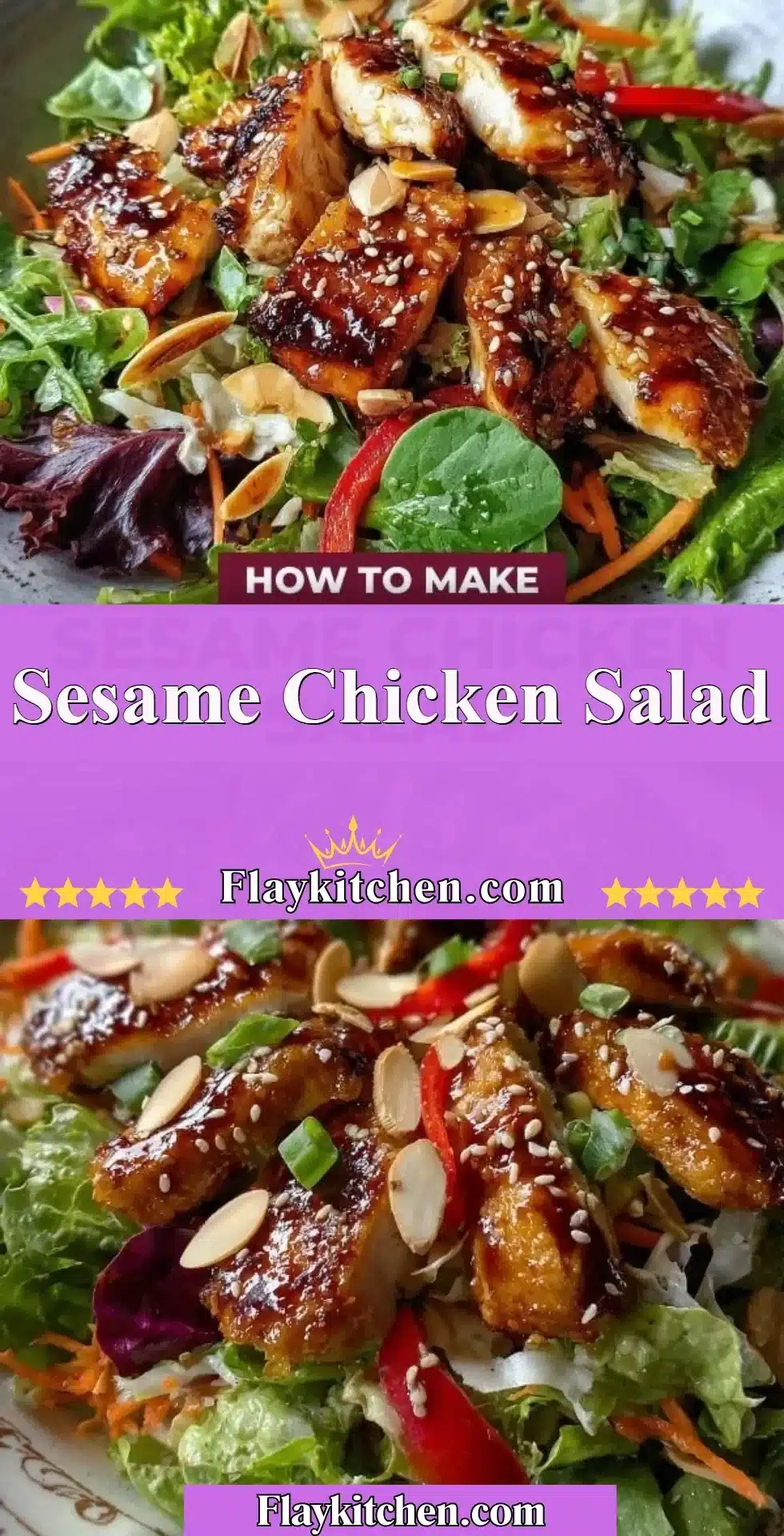 Delicious Sesame Chicken Salad with fresh vegetables and sesame seeds