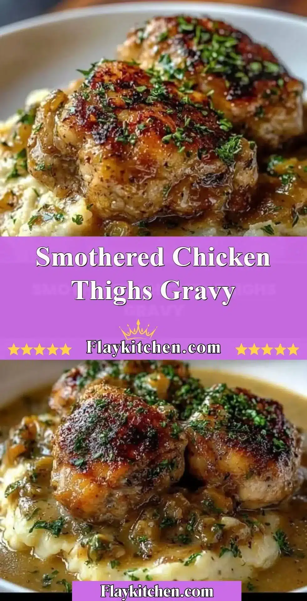 Delicious Smothered Chicken Thighs with Gravy served on a plate