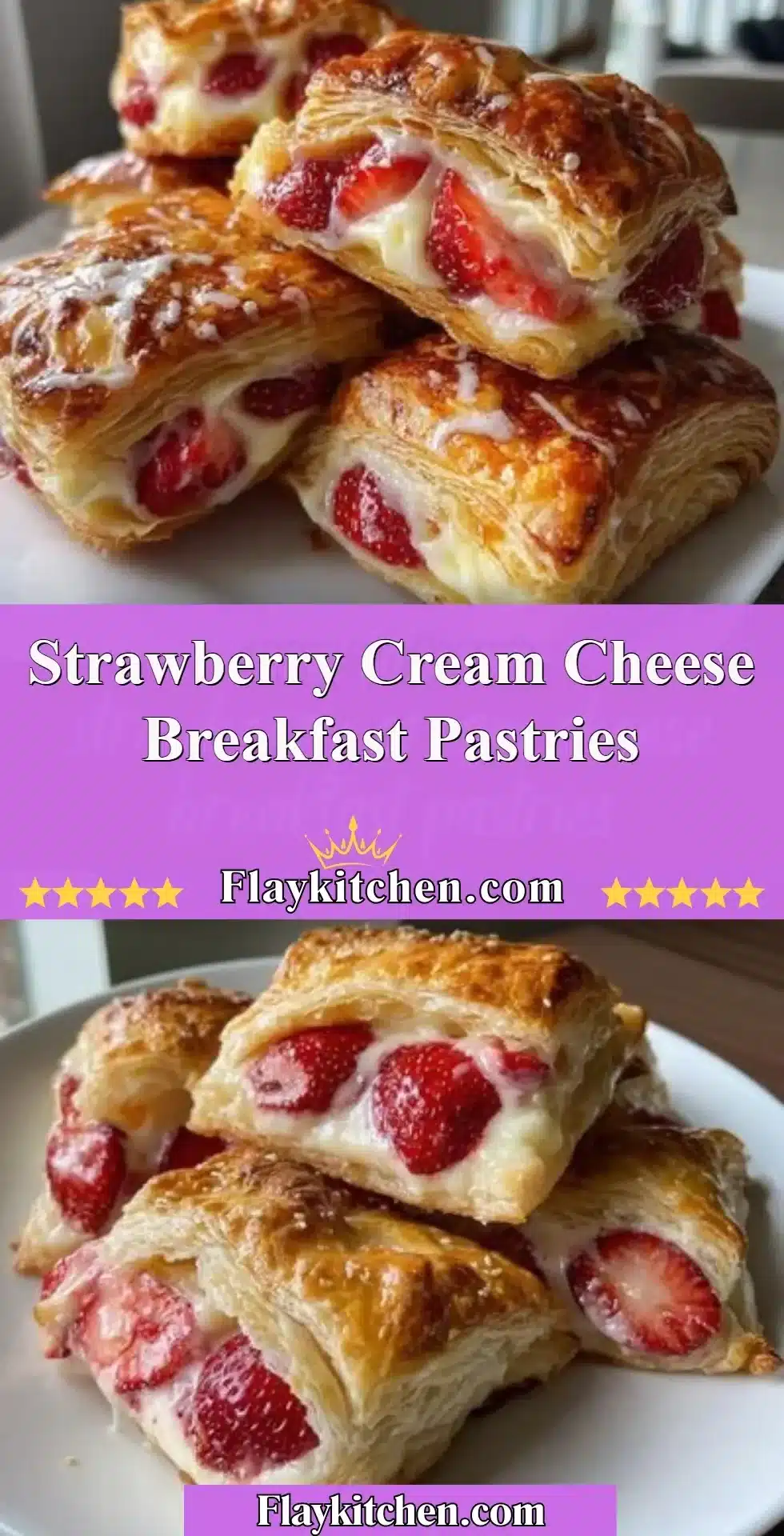 Strawberry Cream Cheese Breakfast Pastries 2 Freshly baked strawberry cream cheese pastries on a plate