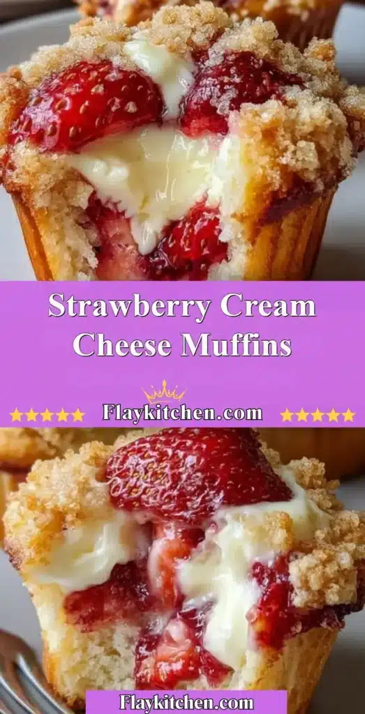 Delicious freshly baked strawberry cream cheese muffins on a plate