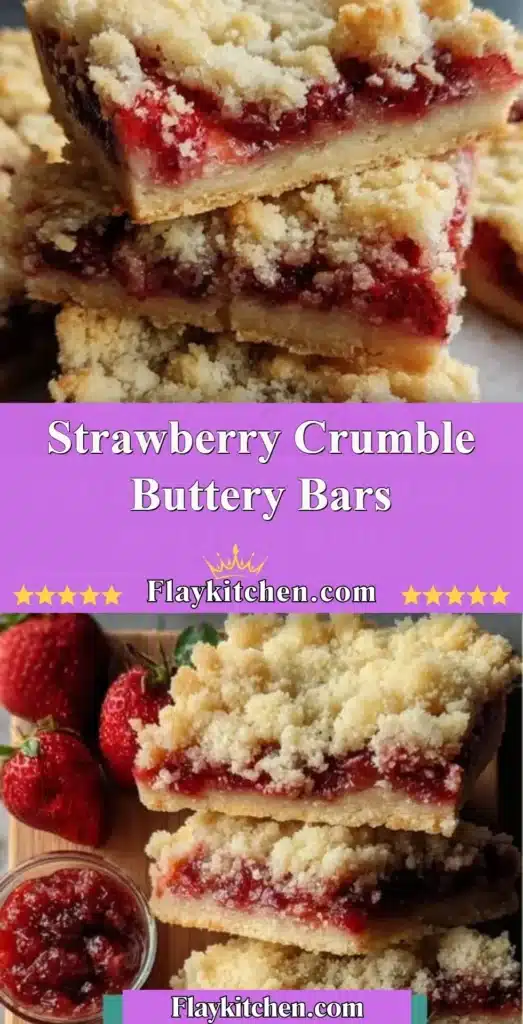 Delicious strawberry crumble buttery bars on a plate with fresh strawberries