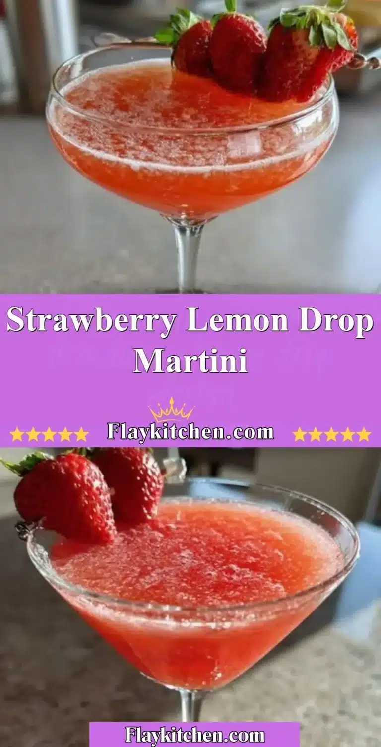 Strawberry Lemon Drop Martini with fresh strawberries and lemon garnish