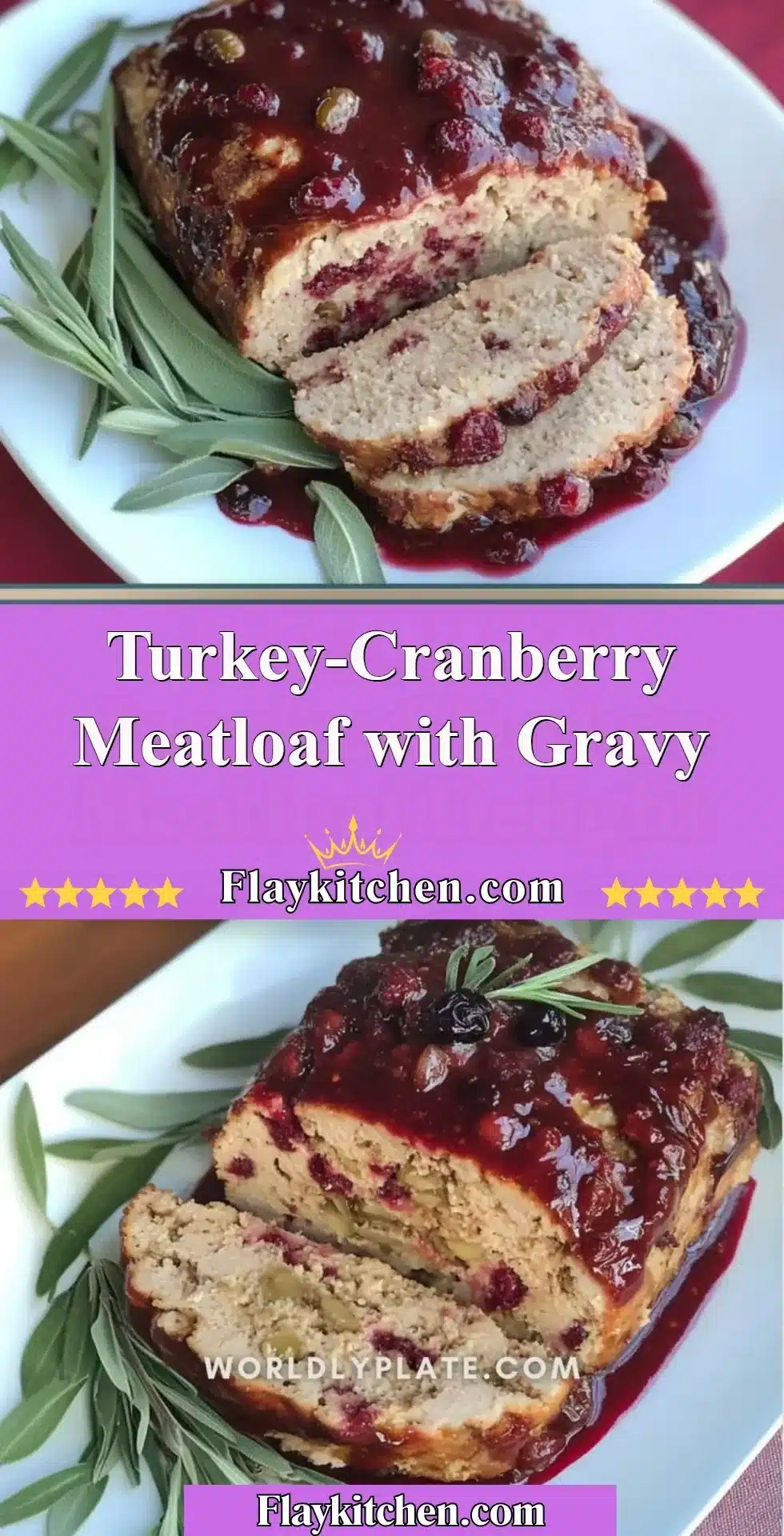 Delicious Turkey-Cranberry Meatloaf topped with rich gravy on a plate.