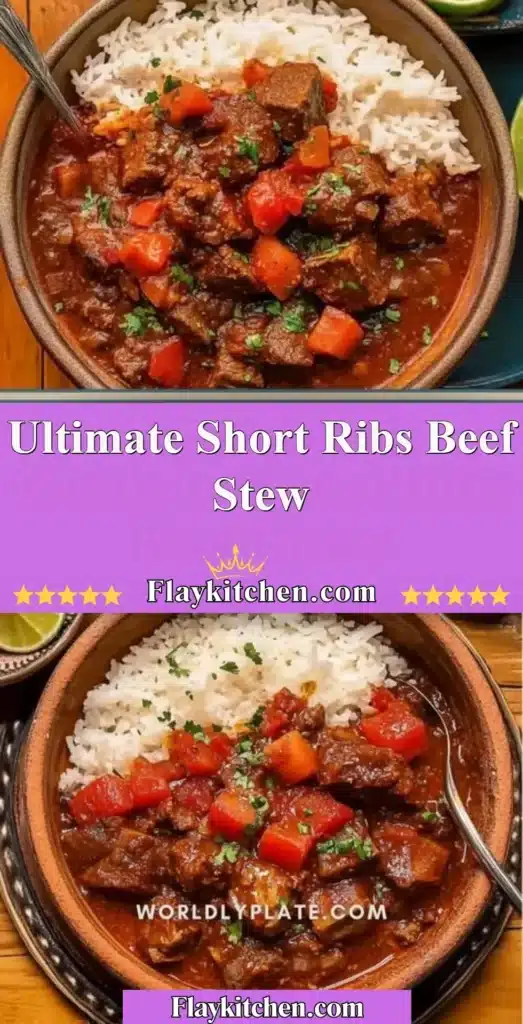 Delicious bowl of Ultimate Short Ribs Beef Stew garnished with herbs