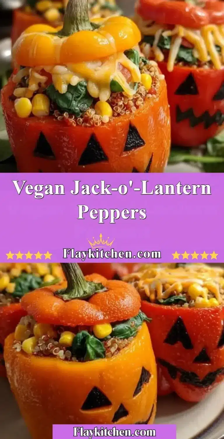 Vegan Jack-o'-Lantern Peppers filled with colorful vegetables and spices