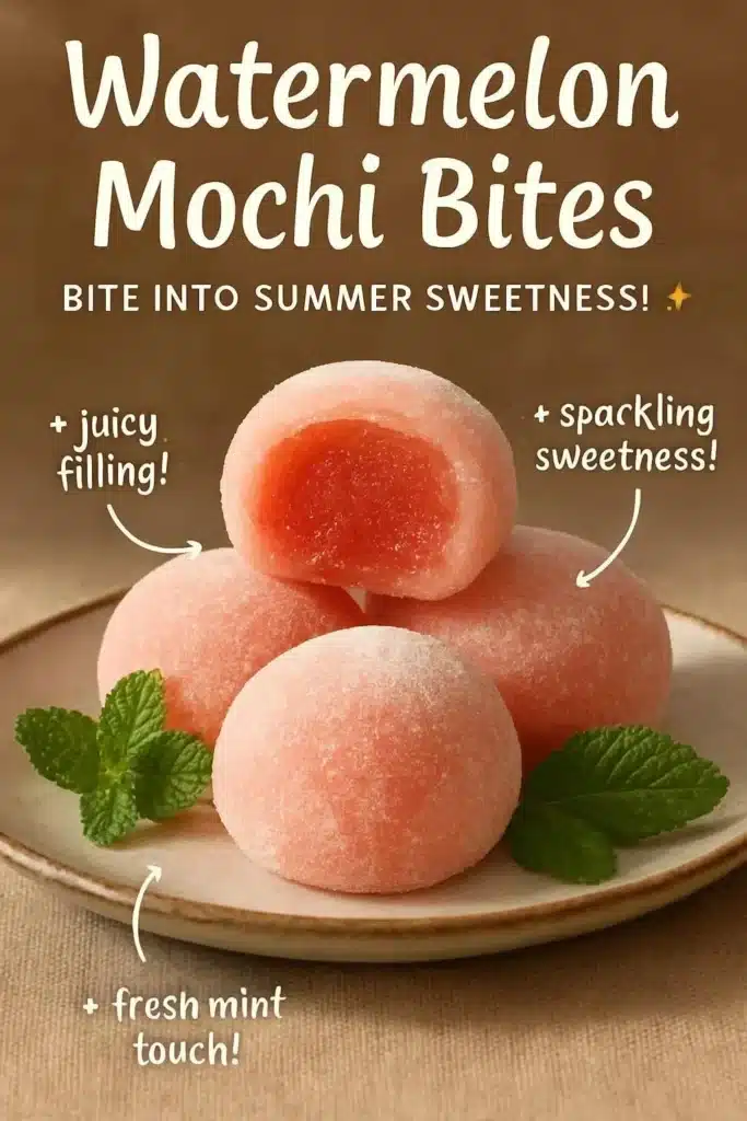 Delicious watermelon mochi bites on a plate, perfect for summer treats.