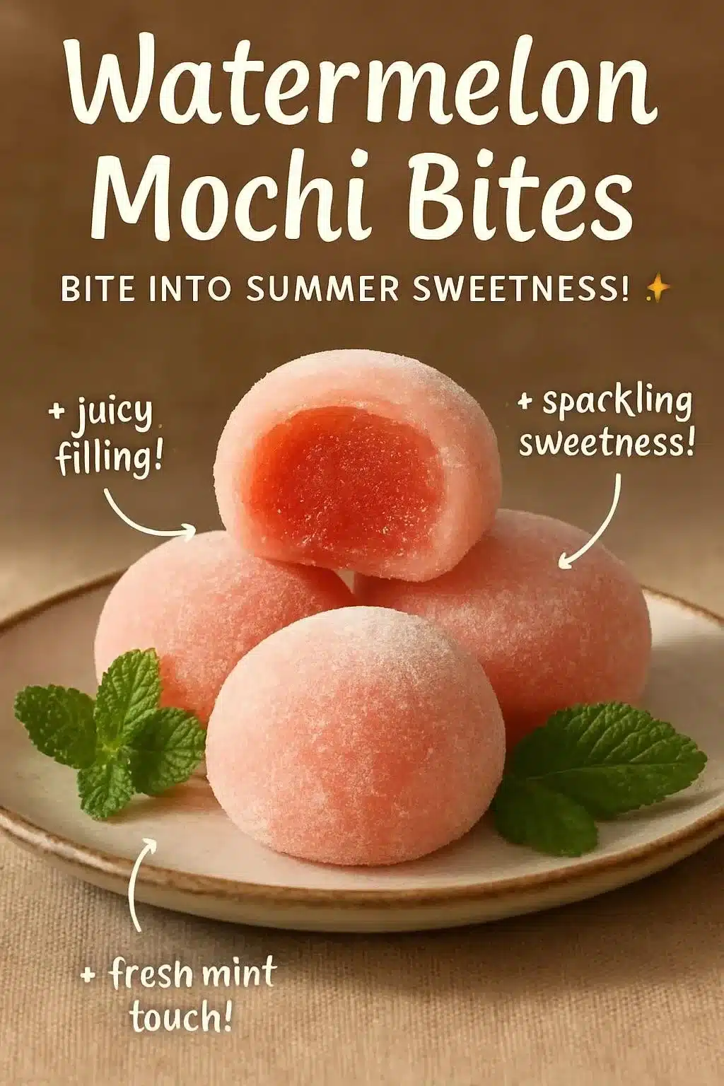 Delicious watermelon mochi bites on a plate, perfect for summer treats.