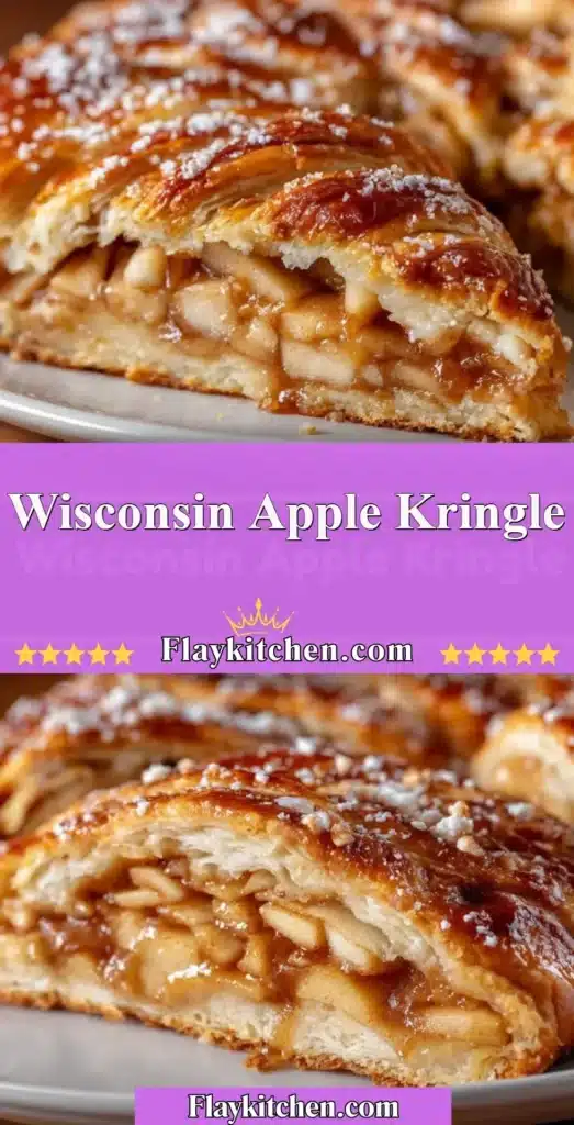 Delicious Wisconsin Apple Kringle with apple filling and flaky layers.