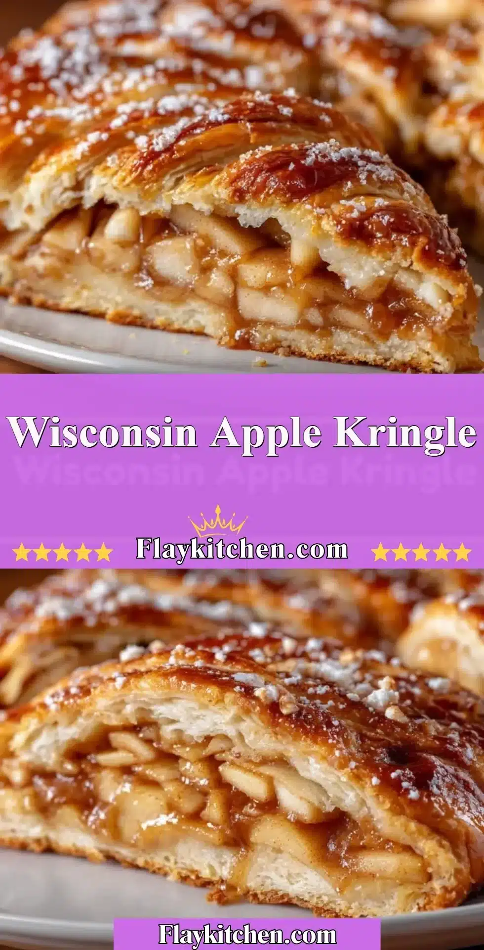 Delicious Wisconsin Apple Kringle with apple filling and flaky layers.