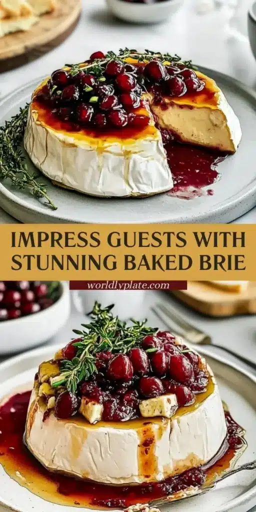 Delicious baked brie with cranberry sauce served on a platter.