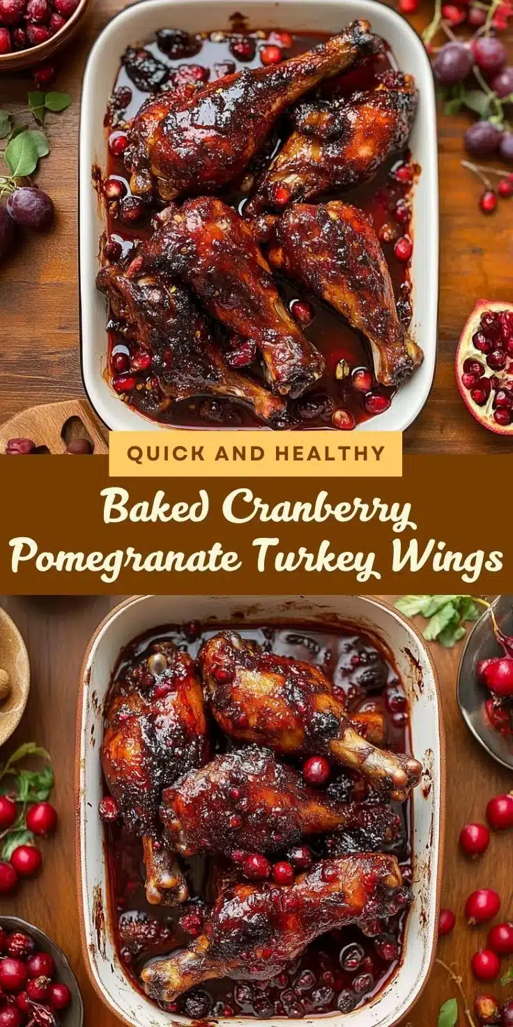 Baked cranberry pomegranate turkey wings served on a platter