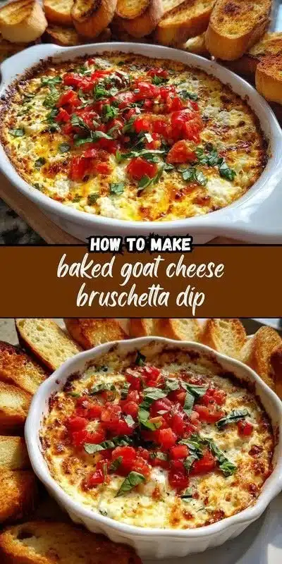 Baked goat cheese bruschetta dip served with toasted baguette slices