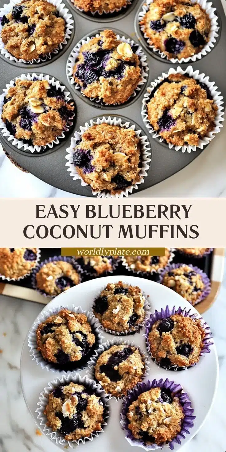 Freshly baked blueberry coconut muffins on a cooling rack