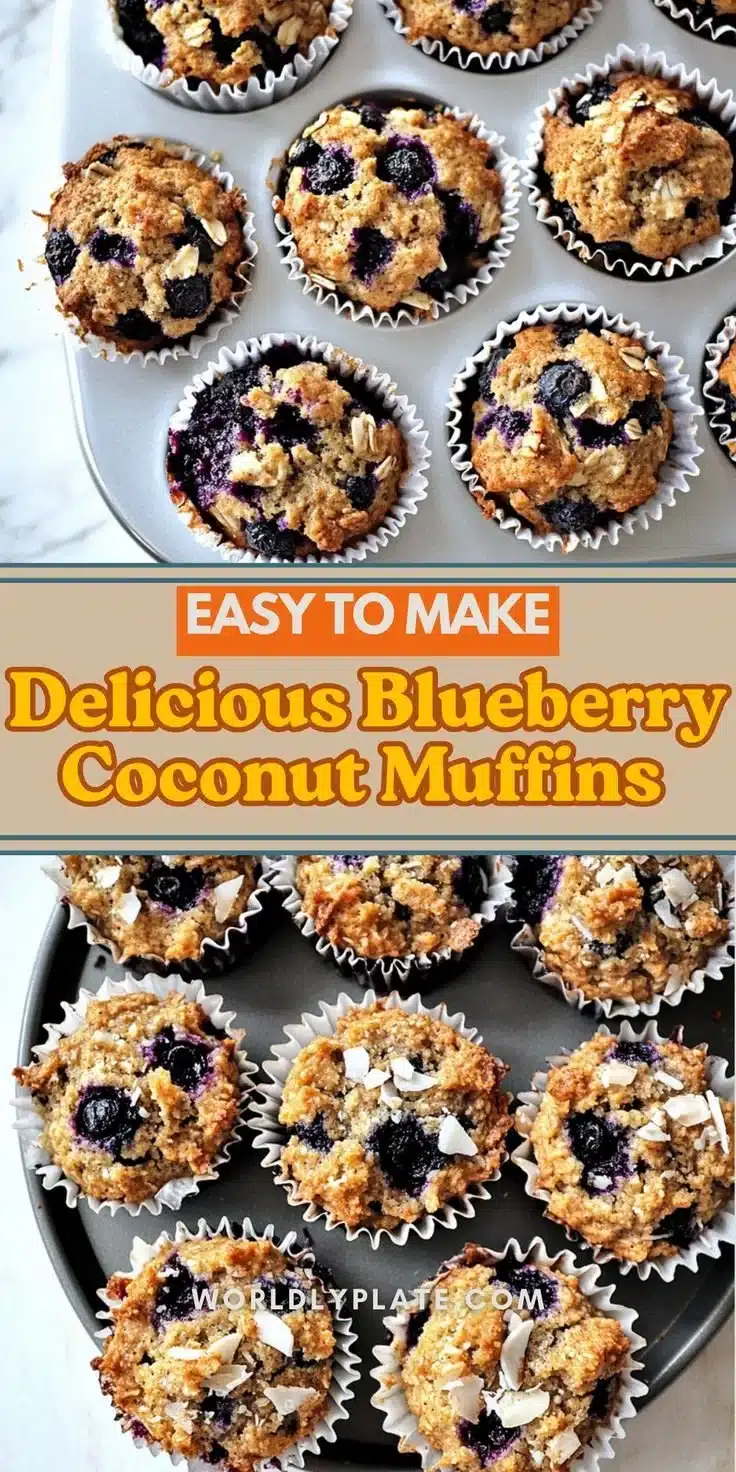 Delicious homemade blueberry coconut muffins fresh out of the oven.