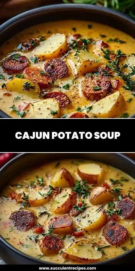 Delicious bowl of Cajun Potato Soup garnished with herbs