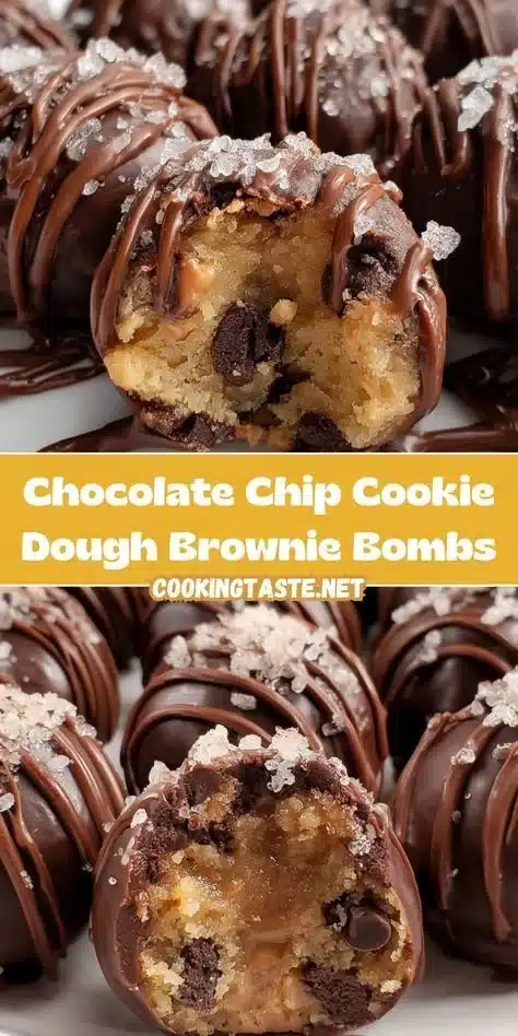 Delicious Chocolate Chip Cookie Dough Brownie Bombs ready to enjoy.