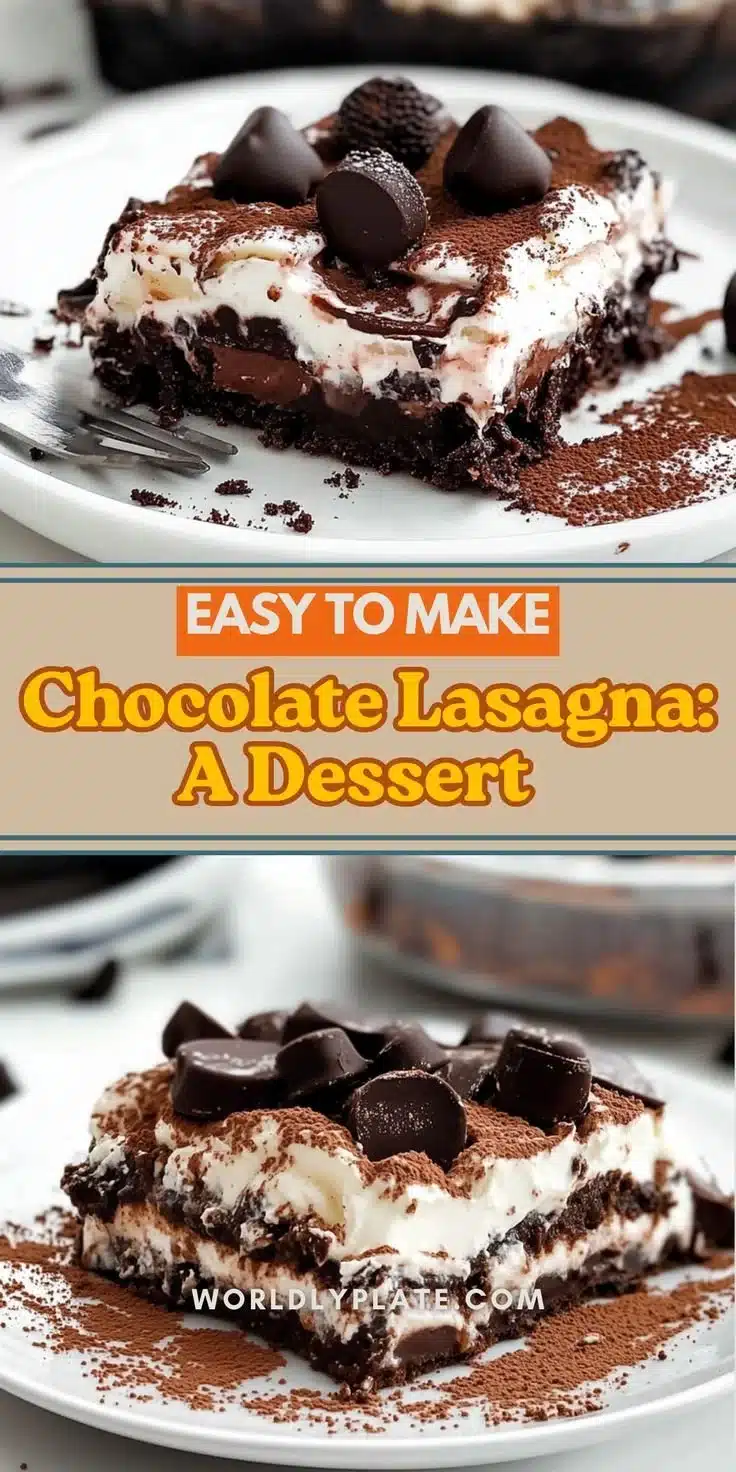 Delicious Chocolate Lasagna dessert with layers of chocolate and cream