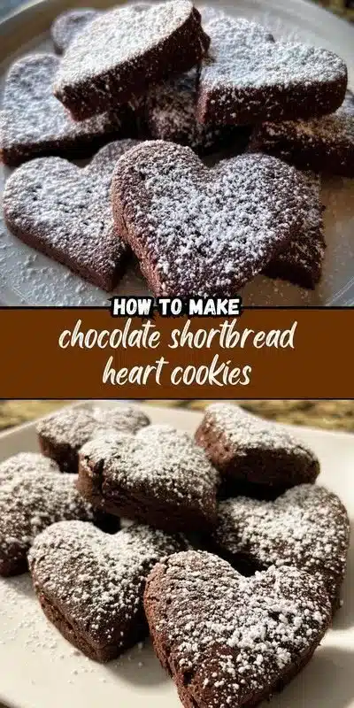 Delicious chocolate shortbread heart cookies on a plate