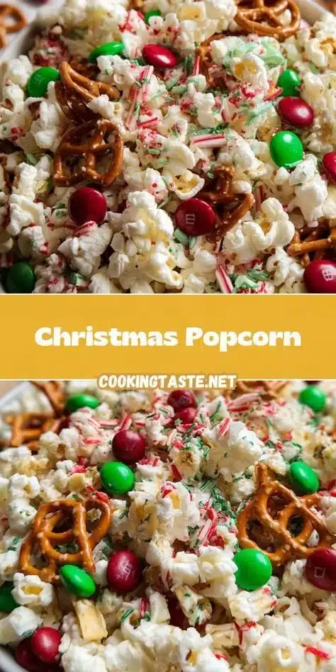 Colorful and festive Christmas Popcorn in a holiday-themed bowl